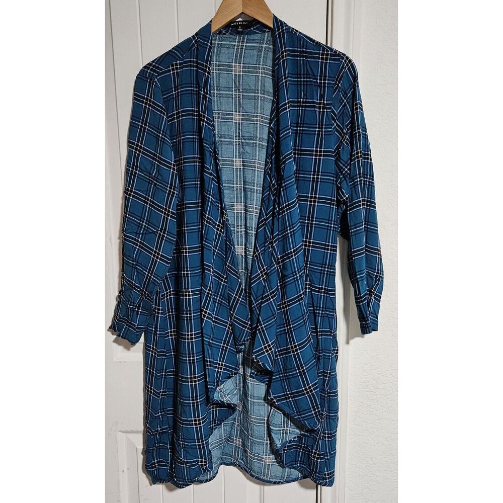 Miss Lili 1x Teal Plaid Hi-Lo Kimono
